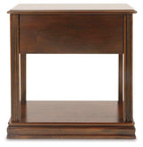 Ashley Furniture Breegin chairside end table with wood finish and compact design, suitable for small living spaces.