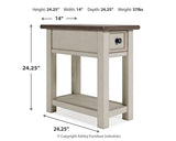 Ashley Furniture Bolanburg chairside end table with a wood finish, featuring a compact design and a lower storage shelf.