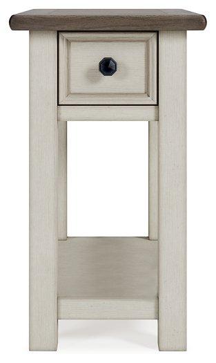 Ashley Furniture Bolanburg chairside end table showing wood finish and compact design for living room or bedroom use.