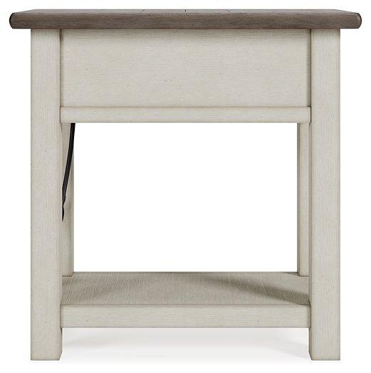 Ashley Furniture Bolanburg chairside end table with a wood finish, featuring a compact design for convenient living room use.