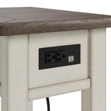 Ashley Furniture Bolanburg chairside end table with wood finish and storage drawer, perfect for living room use.