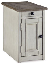 Ashley Furniture Bolanburg chairside end table with USB ports and electrical outlets, featuring a wood finish and compact design.