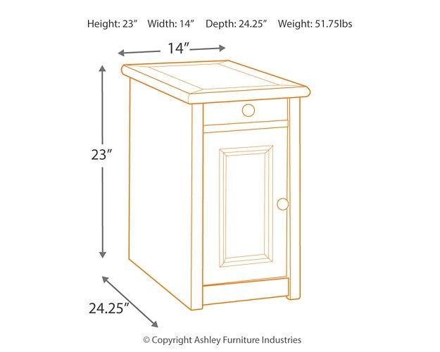 Ashley Bolanburg chairside end table with USB ports and electrical outlets, featuring a wood finish and modern design.
