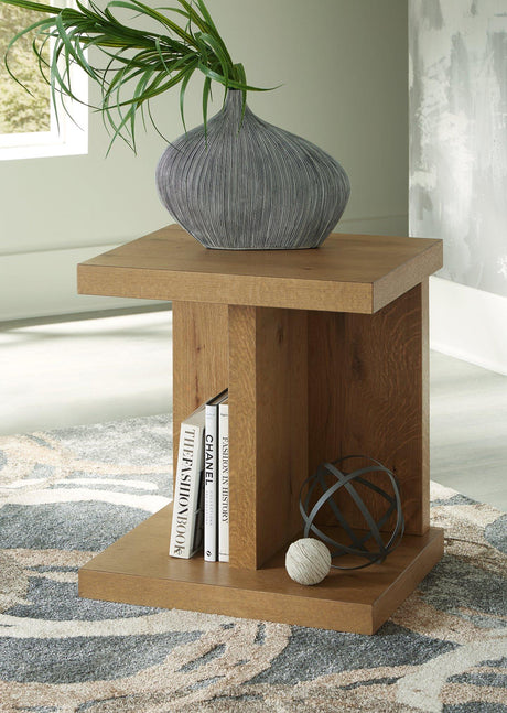 Ashley Furniture Brinstead chairside end table with a dark wood finish and a single drawer, designed for living room use.