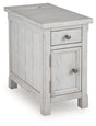 Ashley Furniture Robbinsdale chairside end table with a dark wood finish, angled design, and compact size for living room use.