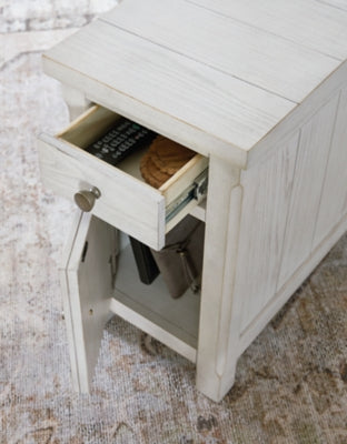 Ashley Furniture Robbinsdale chairside end table with open storage shelf and smooth wooden surface, ideal for living room use.