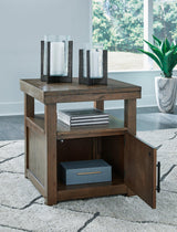 Ashley Furniture Boardernest end table with a sleek wood finish, featuring a spacious tabletop and modern design.