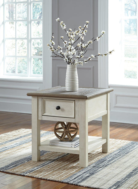 Ashley Furniture Bolanburg End Table with wood finish and modern design, featuring a spacious surface and sturdy legs.