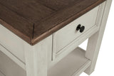 Ashley Furniture Bolanburg End Table with wood finish, featuring a spacious top and storage drawer for living room decor.