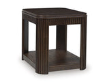 Ashley Furniture Carlibrie end table with a sleek, modern design featuring a smooth surface and sturdy wooden legs.