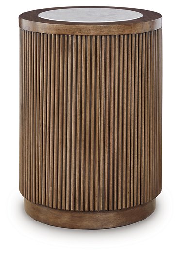 Ashley Furniture Hadonna End Table with a wooden finish, featuring a simple rectangular top and sturdy legs.
