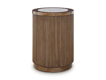 Ashley Furniture Hadonna End Table with a sleek wooden surface and modern design, perfect for living room or bedroom decor.