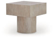 Ashley Furniture Jorielyn end table with a sleek design and angled legs, shown from a side view highlighting its modern style.