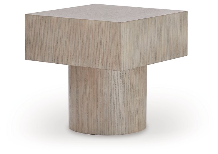 Ashley Furniture Jorielyn end table with a sleek design and angled legs, shown from a side view highlighting its modern style.