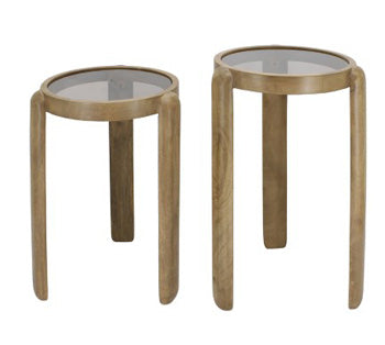 Pair of Ashley Furniture Jossor accent end tables with wooden tops and metal legs, set of two for living room decor.