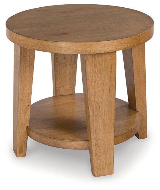 Ashley Furniture Kristiland end table with a wooden top and tapered legs, ideal for living room or bedside use.