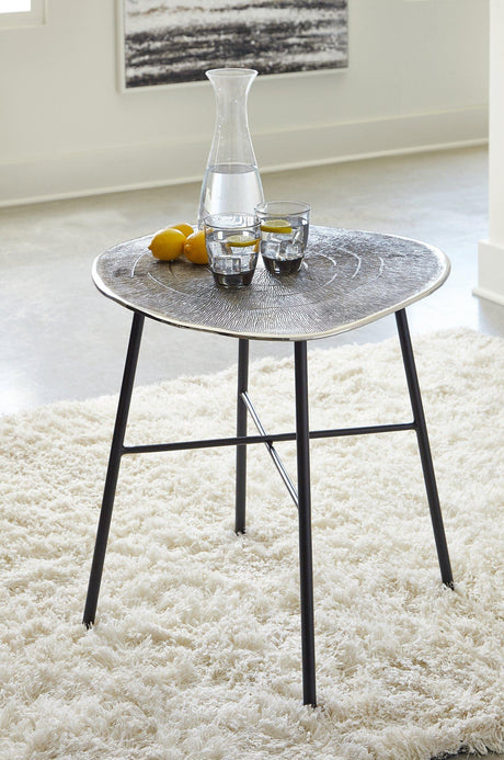 Ashley Furniture Laverford End Table with wooden finish, featuring a sleek design and storage drawer for living room decor.