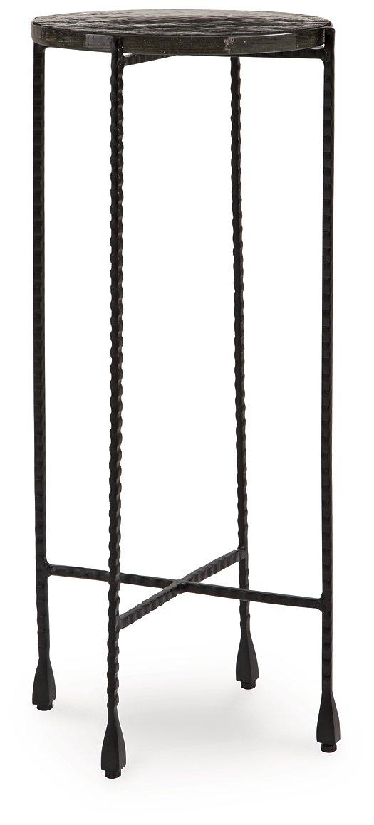 Ashley Furniture Newgoren Accent End Table with wooden top and metal legs, ideal for living room or bedroom decor.