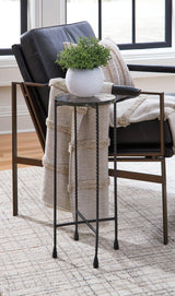 Ashley Furniture Newgoren Accent End Table with wooden top and metal legs, ideal for living room or bedroom decor.