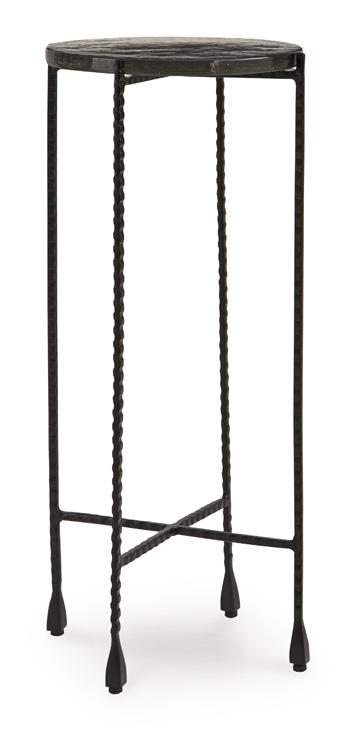 Ashley Furniture Newgoren Accent End Table with a wooden top and metal frame, ideal as a stylish living room side table.