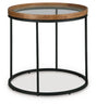Ashley Furniture Noraluna end table with a sleek, modern design featuring a round top and angled legs.