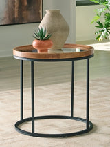 Ashley Furniture Noraluna End Table with wooden top and tapered legs, modern design for living room decor.