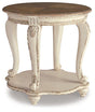 Ashley Furniture Realyn End Table with a wooden finish, featuring a sleek tabletop and stylish legs for modern living room decor.