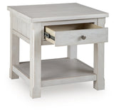 Ashley Furniture Robbinsdale end table with open shelf design, featuring a contemporary wood finish and angled open frame.