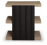 Ashley Furniture Rylandyn end table with a dark wood finish, featuring a sleek surface and sturdy legs, ideal for living room decor.