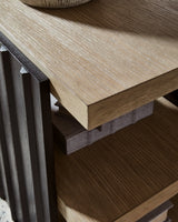 Close-up of Ashley Furniture Rylandyn end table showcasing its detailed wood finish and elegant design.