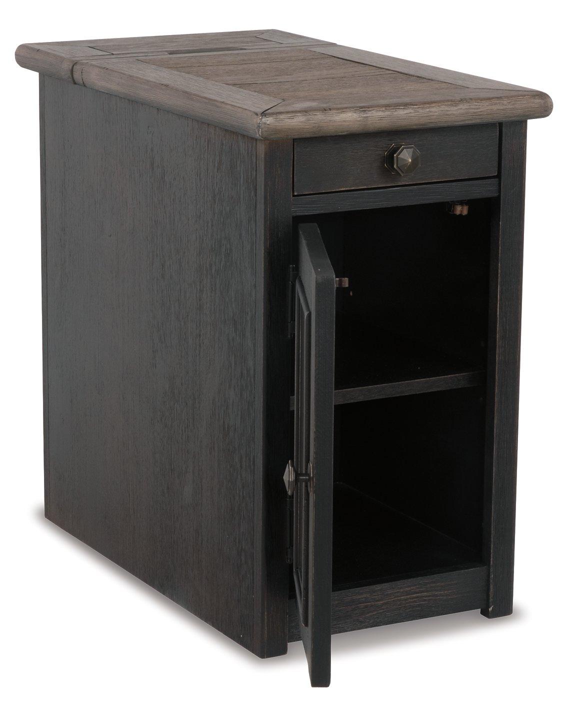 Ashley Furniture Tyler Creek end table with USB ports and outlets, featuring a wood finish and modern design.