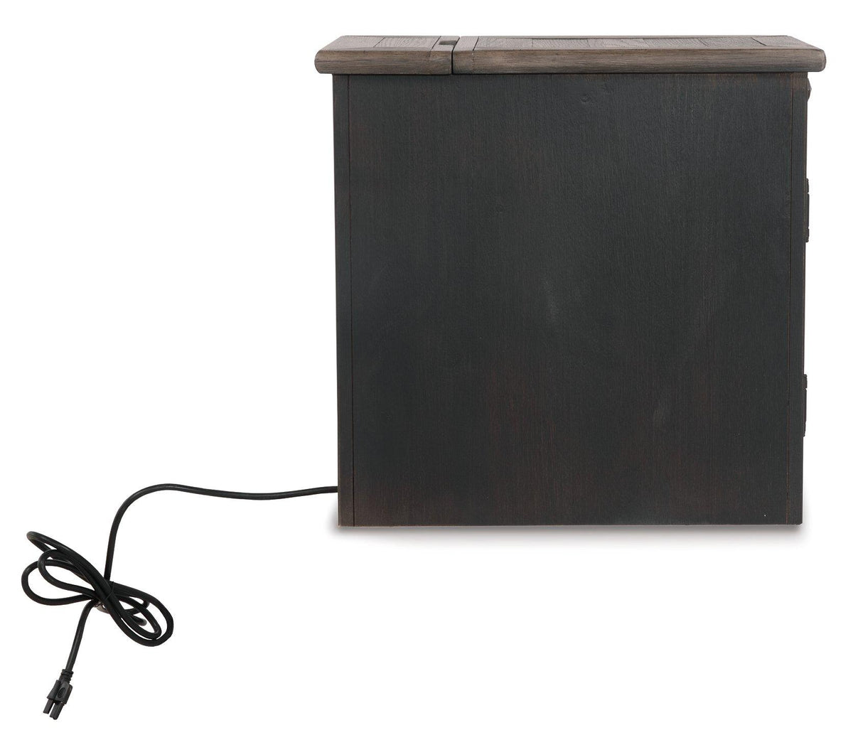 Ashley Furniture Tyler Creek end table with USB ports and outlets, featuring a wood finish and a compact, functional design.