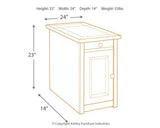 Ashley Furniture Tyler Creek end table with USB ports and outlets, featuring a wood finish and compact design for living room use.