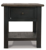 Ashley Furniture Tyler Creek end table with a wooden top and metal legs, ideal for living room decor.