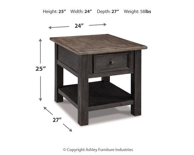 Ashley Furniture Tyler Creek End Table with wood finish and modern design, featuring clean lines and a spacious tabletop.
