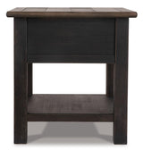 Ashley Furniture Tyler Creek End Table showing a wooden surface with a lower shelf, stylish and functional living room accent piece.