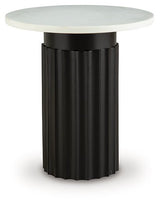 Ashley Furniture Wainstone accent end table with a sleek design and dark wood finish, perfect for living room or bedroom decor.