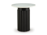 Ashley Furniture Wainstone Accent End Table with a sleek surface and modern design, perfect for living room decor.