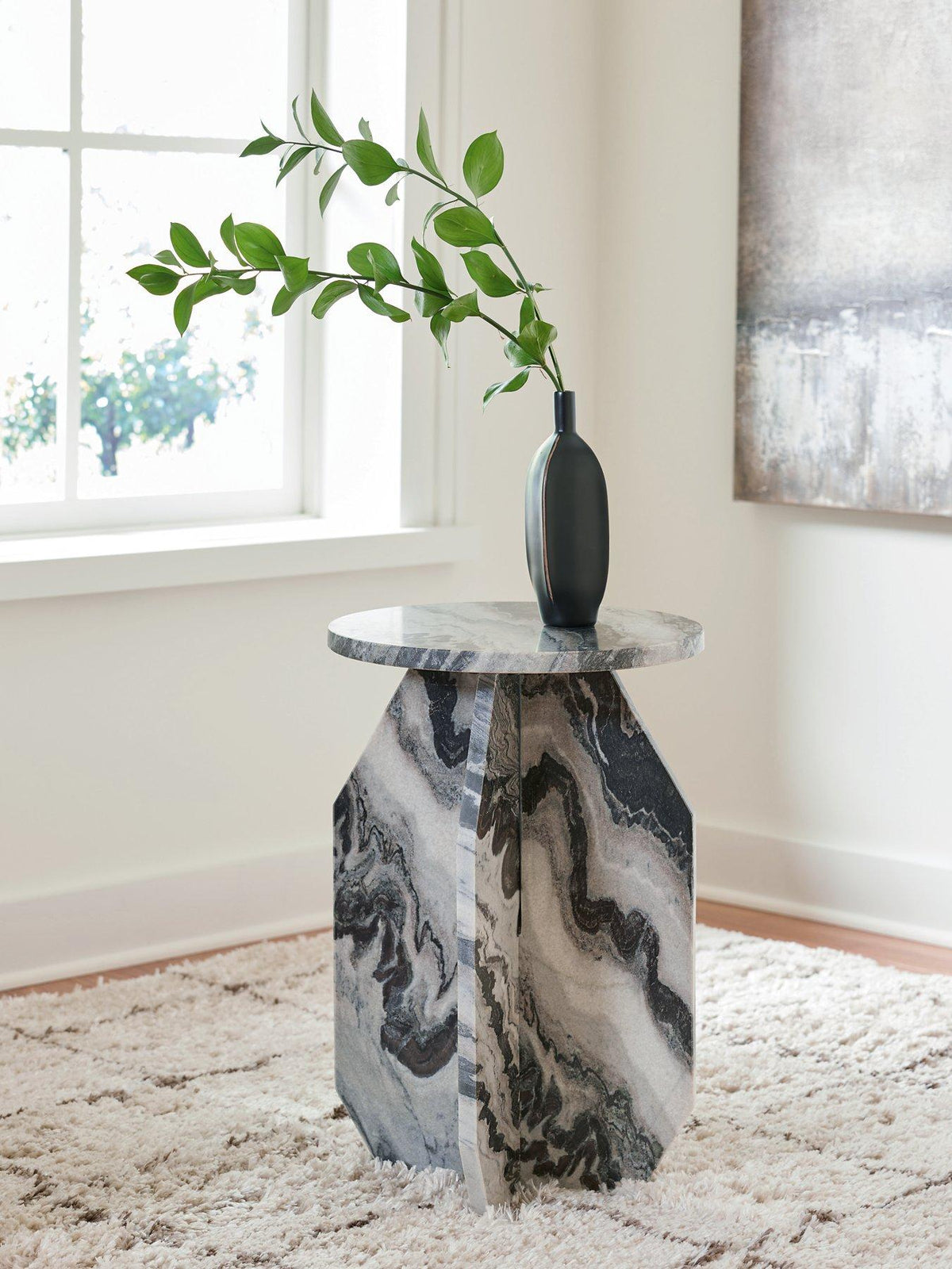Ashley Furniture Wrenlane accent end table with a wooden top and tapered legs, ideal for living room or bedroom decor.