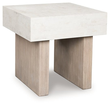 Ashley Furniture Jorlaina End Table with angled wood legs and a smooth top surface, modern design for living room decor.