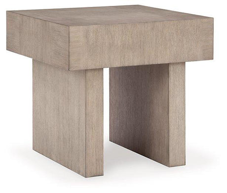 Ashley Furniture Jorlaina end table with a wooden top and metal legs, featuring a modern design suitable for living rooms.