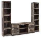 Derekson 3-piece entertainment center by Ashley Furniture with TV stand and storage cabinets in a modern living room setting.