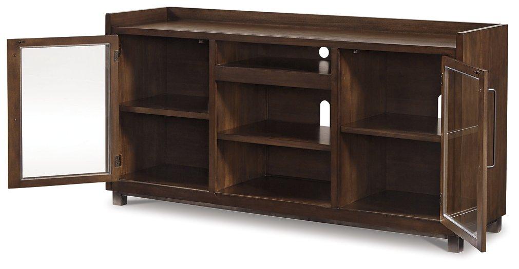 Ashley Furniture Starmore 3-piece entertainment center with shelves, cabinets, and TV stand in a modern wood finish.
