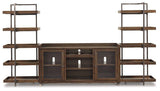 Ashley Furniture Starmore 3-piece entertainment center with TV stand, storage cabinets, and shelving in a modern design.