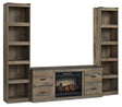 Ashley Trinell 3-piece entertainment center with electric fireplace, featuring modern wood finish and integrated media storage.