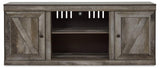 Wynnlow 3-piece entertainment center with electric fireplace from Ashley Furniture, showcasing wood finish, TV space, and storage cabinets.