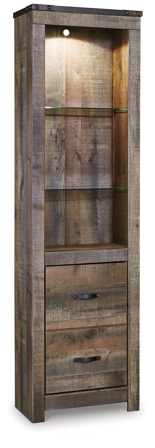Ashley Furniture Trinell Pier Entertainment Center featuring wood finish, open shelves, and space for media equipment.