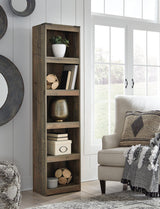 Modern Ashley Furniture Trinell Pier entertainment center with open shelves and storage cabinets in a sleek design.