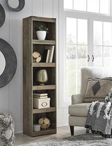 Ashley Furniture Trinell Pier entertainment center with open shelving and storage compartments in a modern wood finish.