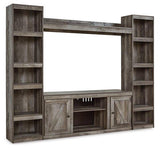 Wynnlow 4-piece entertainment center by Ashley Furniture featuring a modern design with TV stand, shelves, and storage cabinets.
